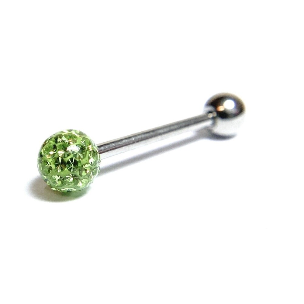 Multi Crystal Ferido Ball Tongue Ring 14G 5/8” 316L Steel 6mm - Light Greren